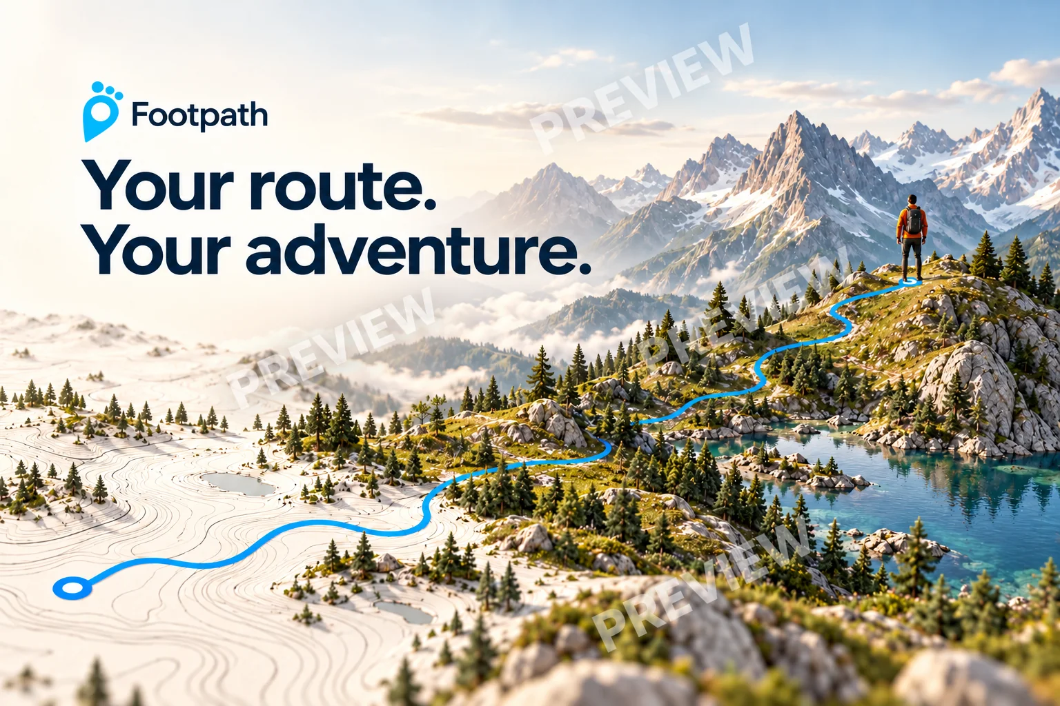 Watermarked Footpath search artwork with a mountain trail and the headline Your route. Your adventure.